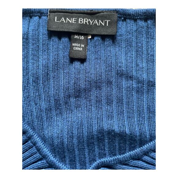 Lane Brayant Womens Ribbed Sweater Blue Chest Cut out Size 14/16 Feminine - Picture 9 of 9